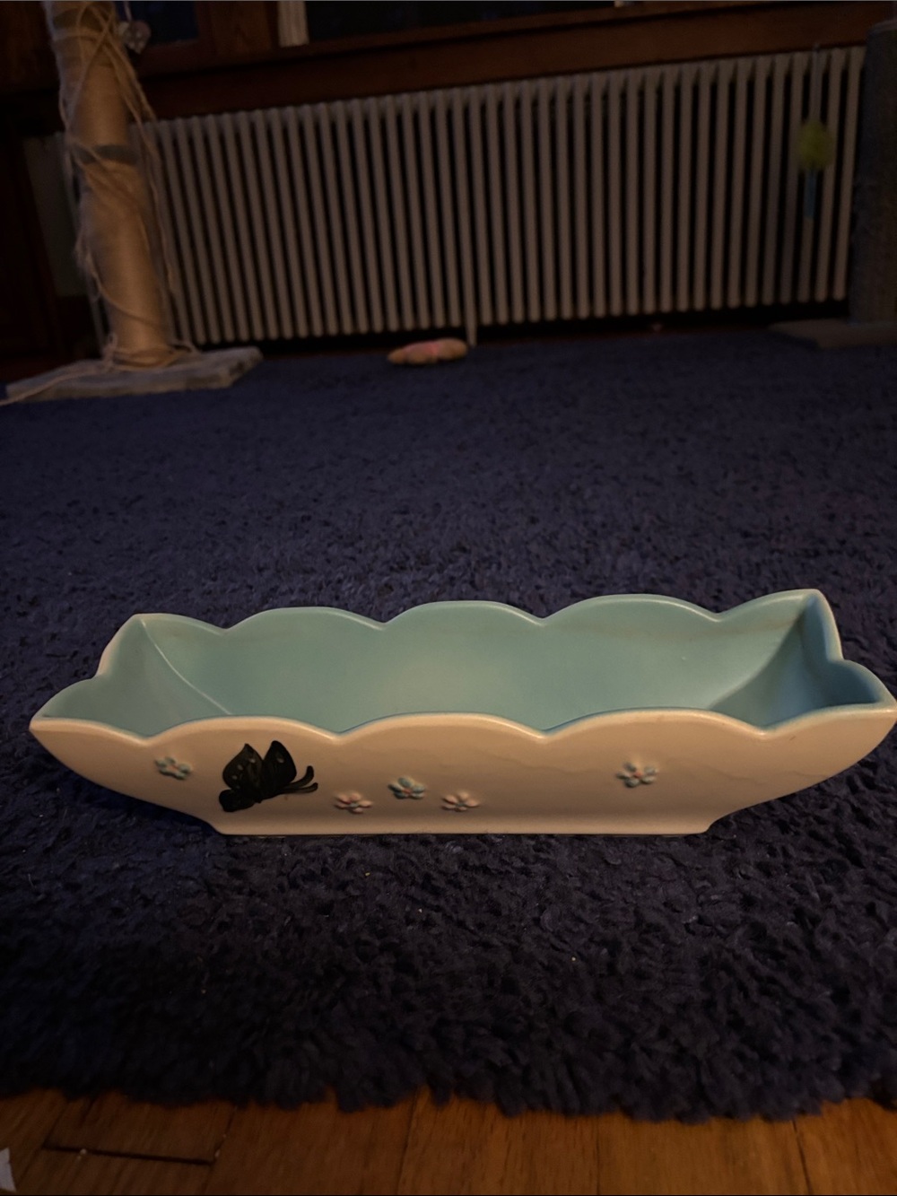 Vintage 1956 Hull Art Pottery Butterfly Window Box Planter B8 Teal Blue